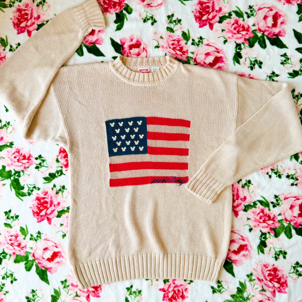 vintage 90s mickey american flag oversized sweater disney world patriotic july 4